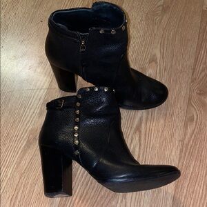 Tory Burch Black Ankle Boots with Gold Accents